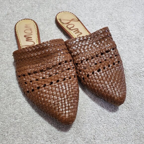 SAM EDELMAN Natalya Woven Leather Mules Clogs Rattan Raffia Brown Women's 7.5 - Picture 6 of 11